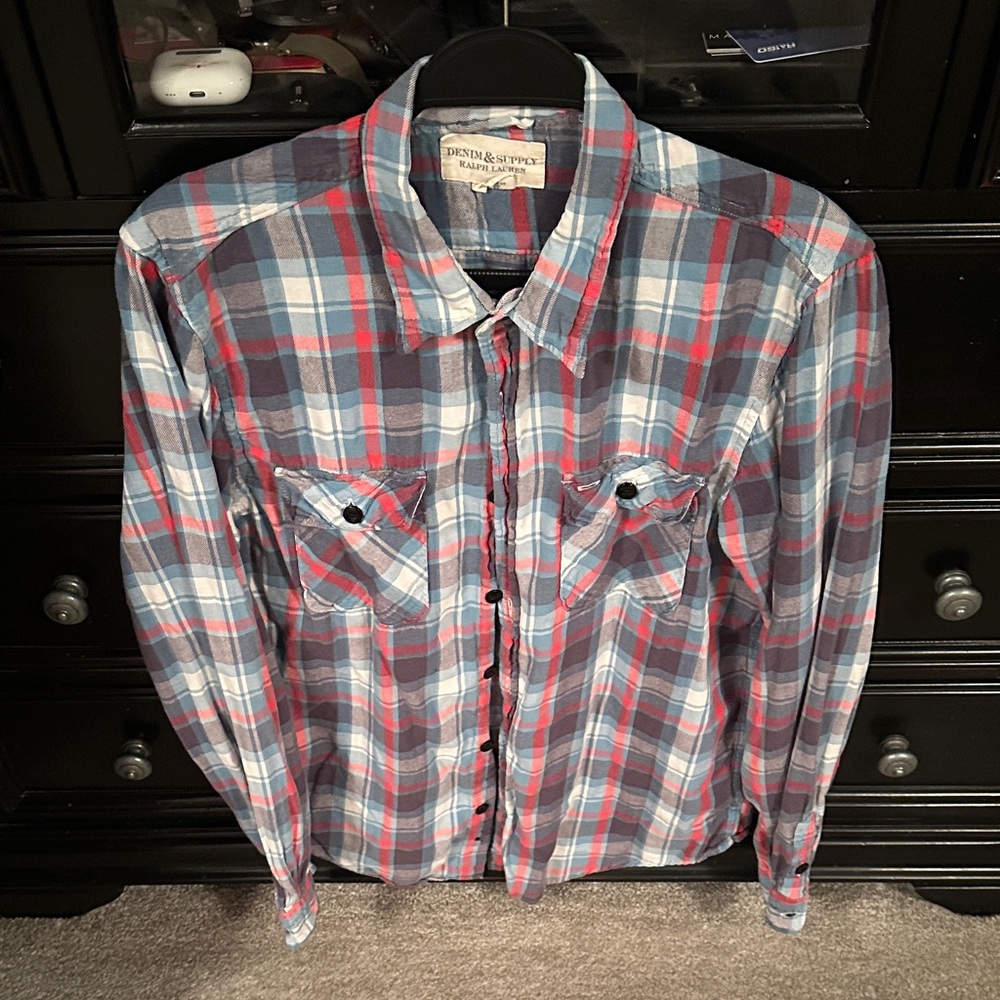 Ralph Lauren Red and Blue Plaid Button-Down Shirt